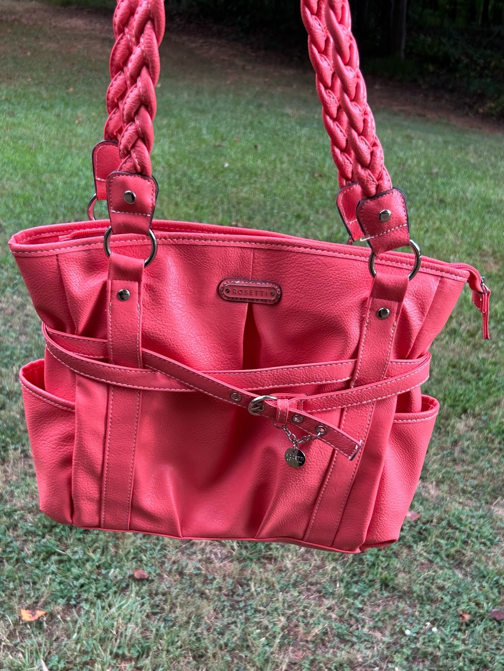 Rosetti Coral Pink Pebbled Faux Leather Shoulder Bag Braided Handles
Listing Pri